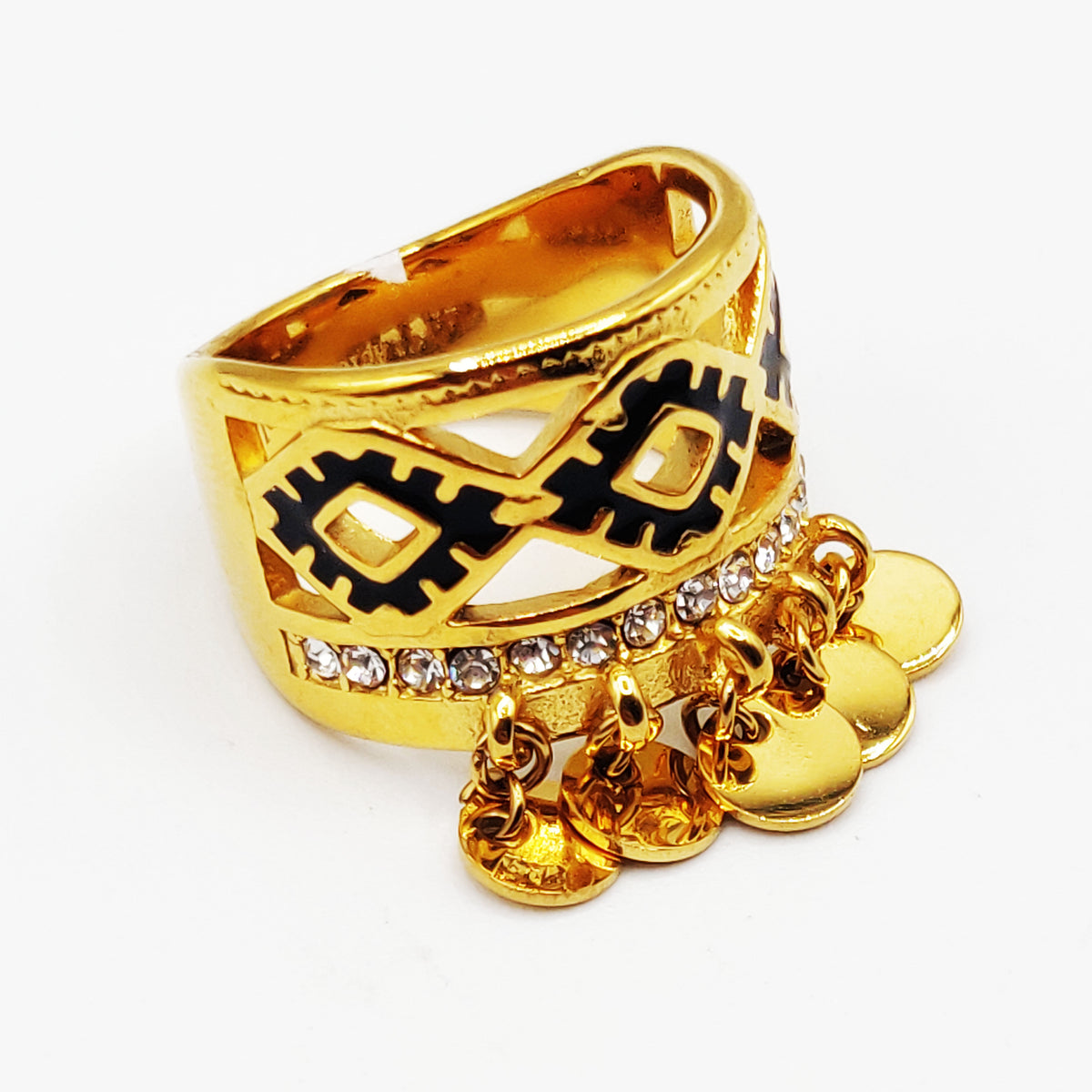 Bague Torsade Losange Cristaux Noirs Luxe