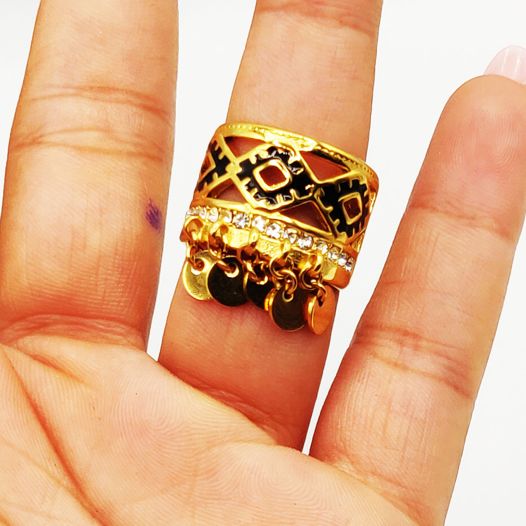 Bague Torsade Losange Cristaux Noirs Luxe