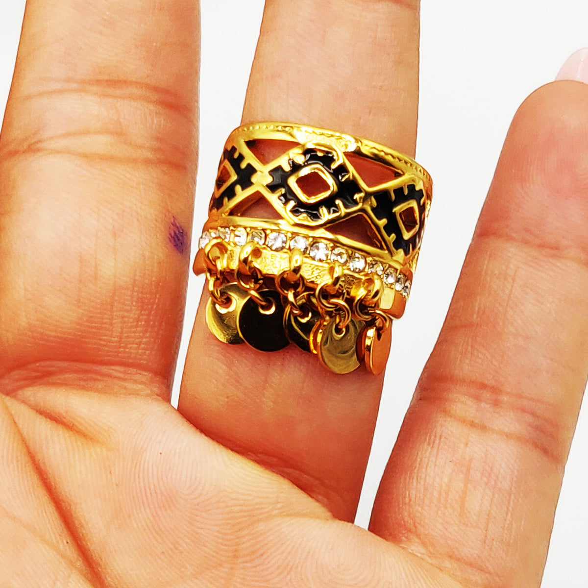 Bague Torsade Losange Cristaux Noirs Luxe