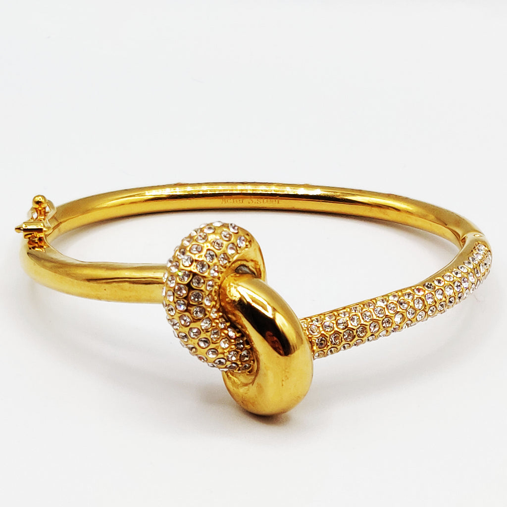 Bracelet Rigide Noeud Doré et Cristaux Luxe