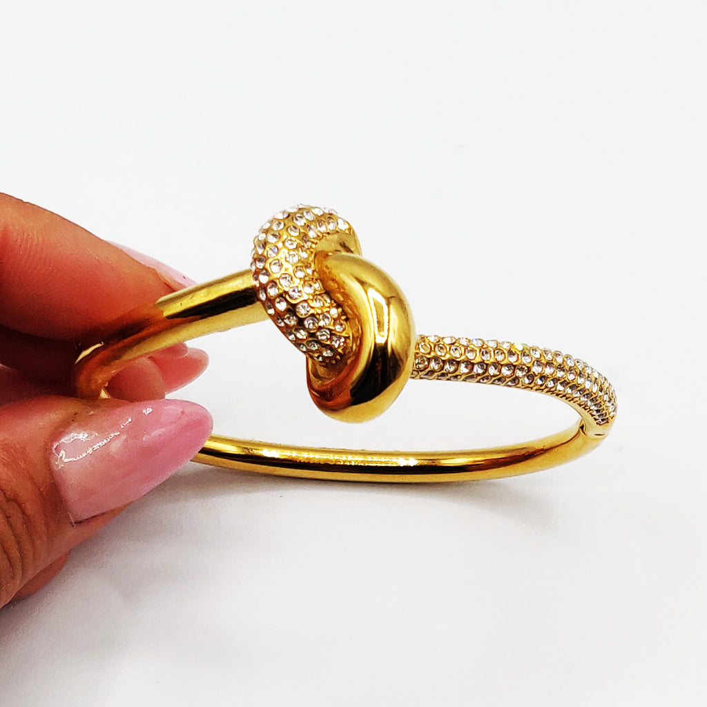 Bracelet Rigide Noeud Doré et Cristaux Luxe