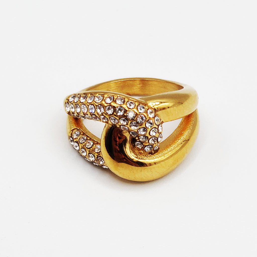 Bague Noeud Doré et Cristaux Luxe
