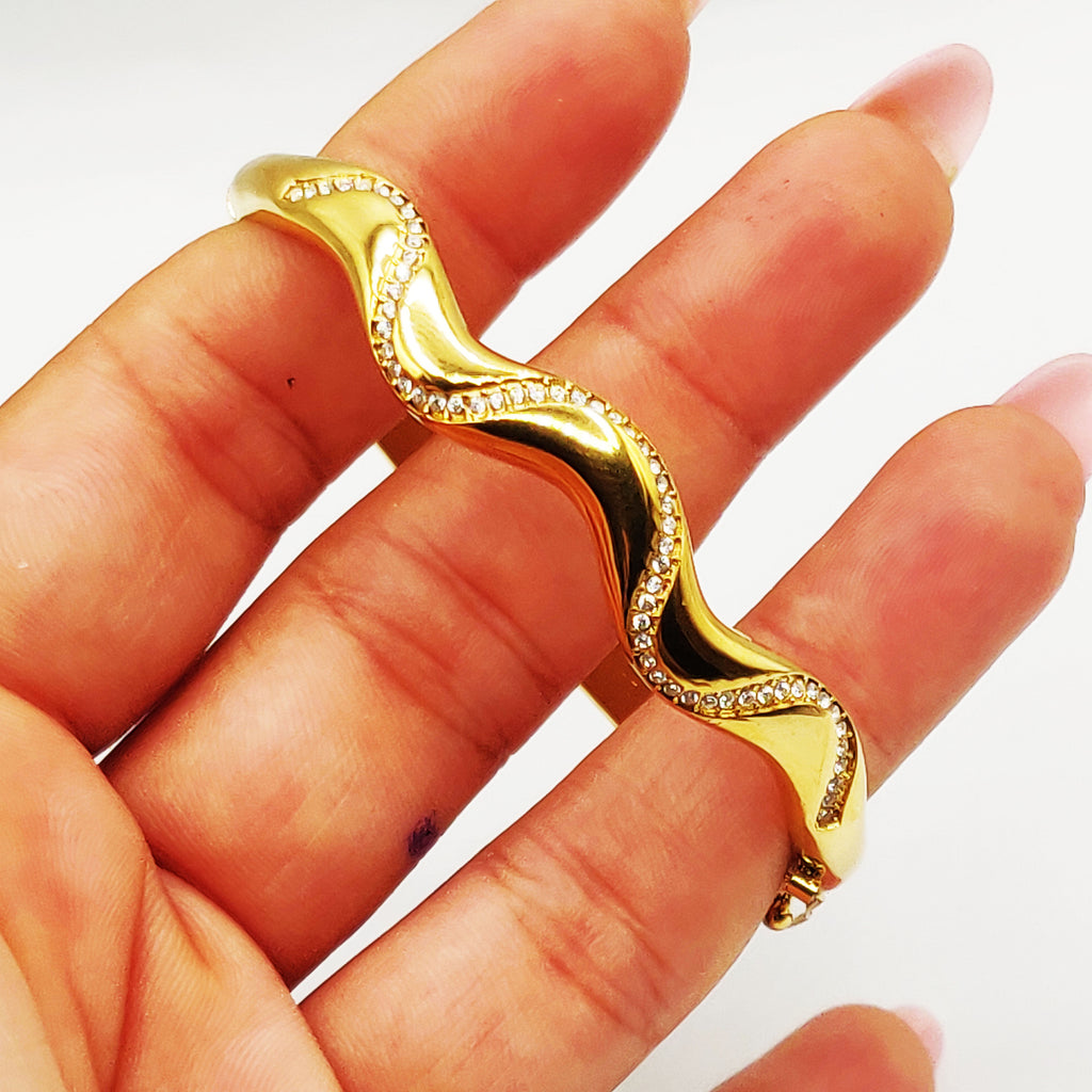 Bracelet Rigide Vague et Vague de Cristaux Luxe