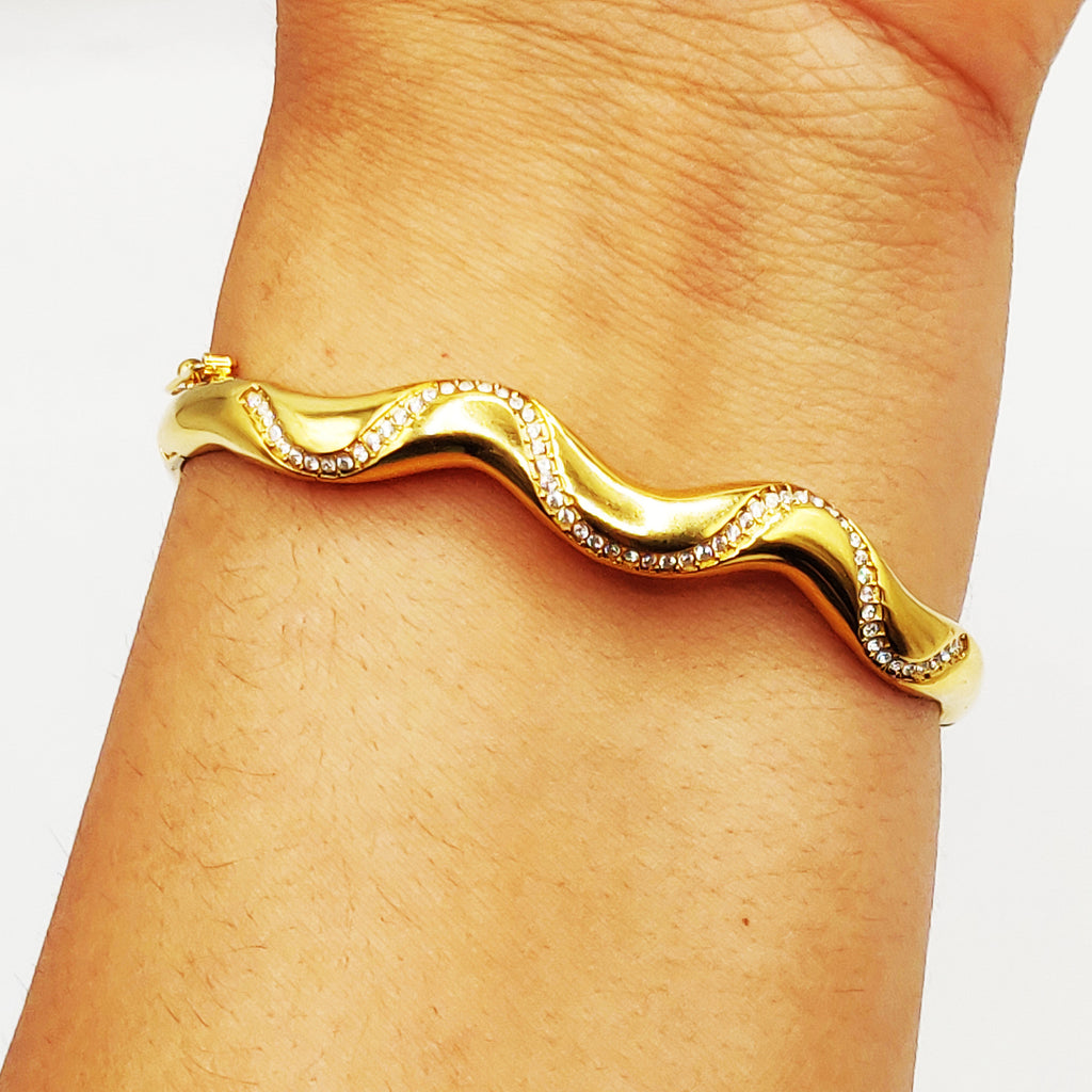Bracelet Rigide Vague et Vague de Cristaux Luxe