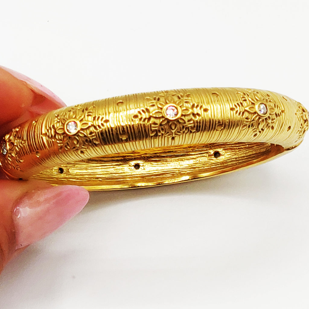 Bracelet Rigide Bombé Flocons de Neiges Cristaux Luxe