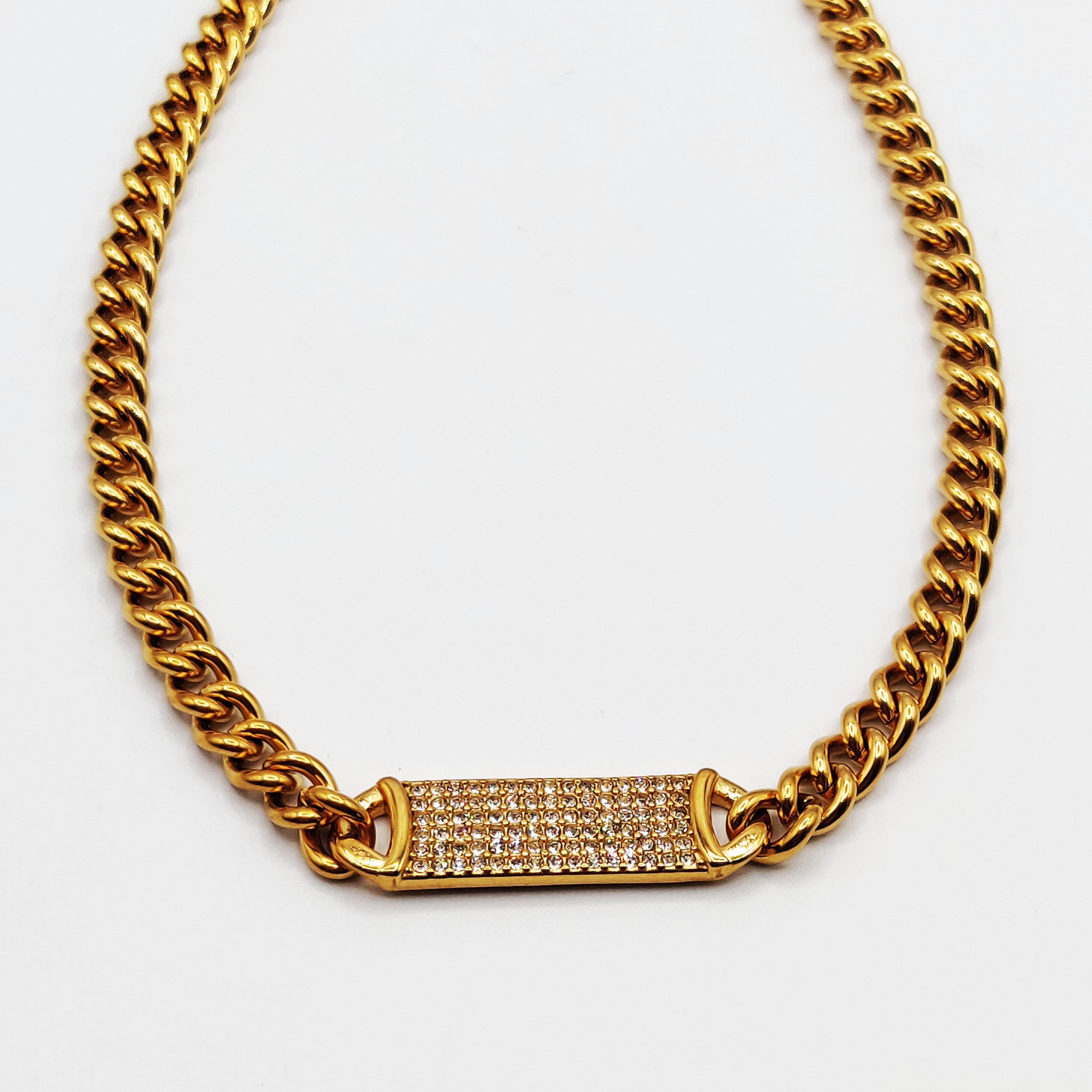 Collier Tresse Grande Barre Cristaux Luxe