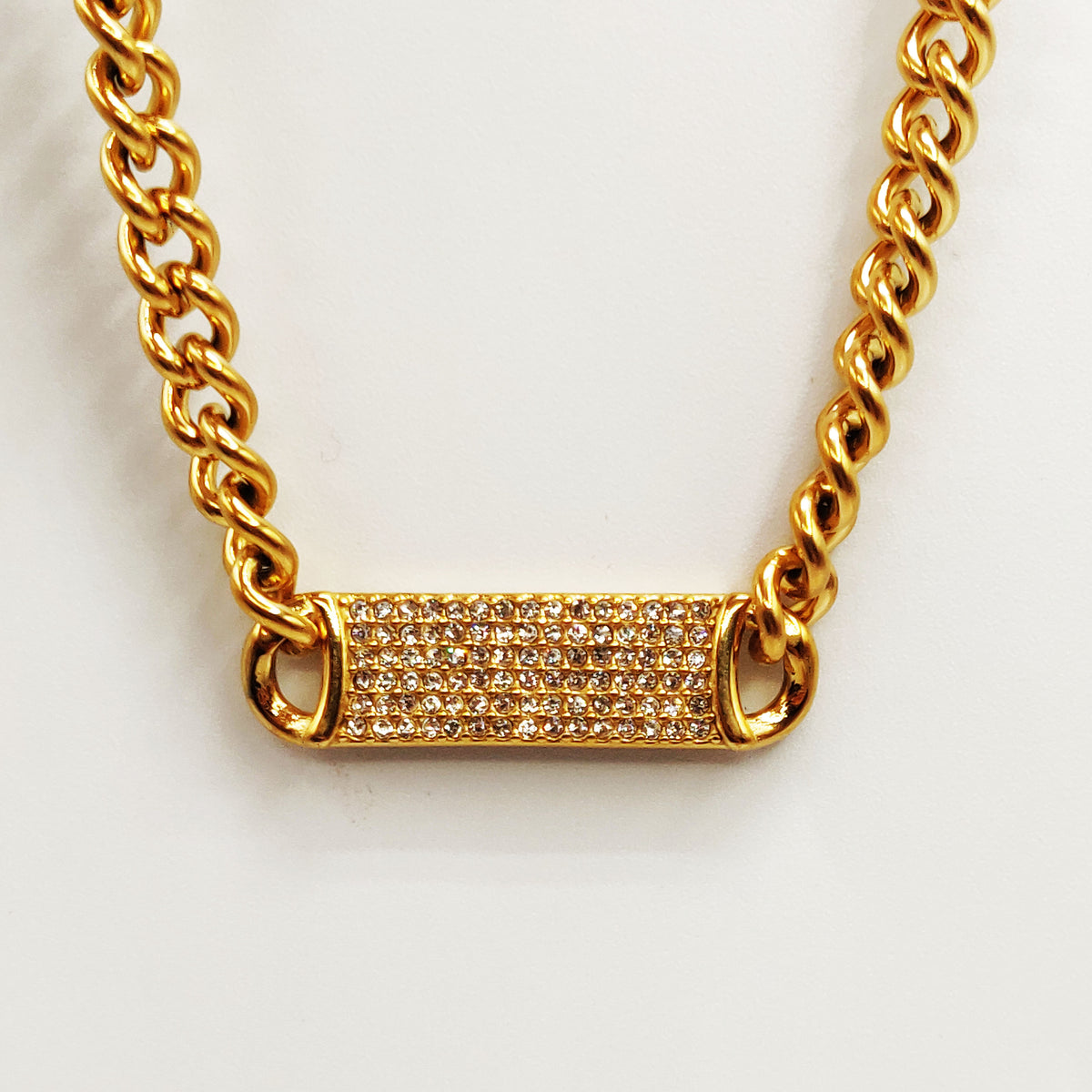 Collier Tresse Grande Barre Cristaux Luxe