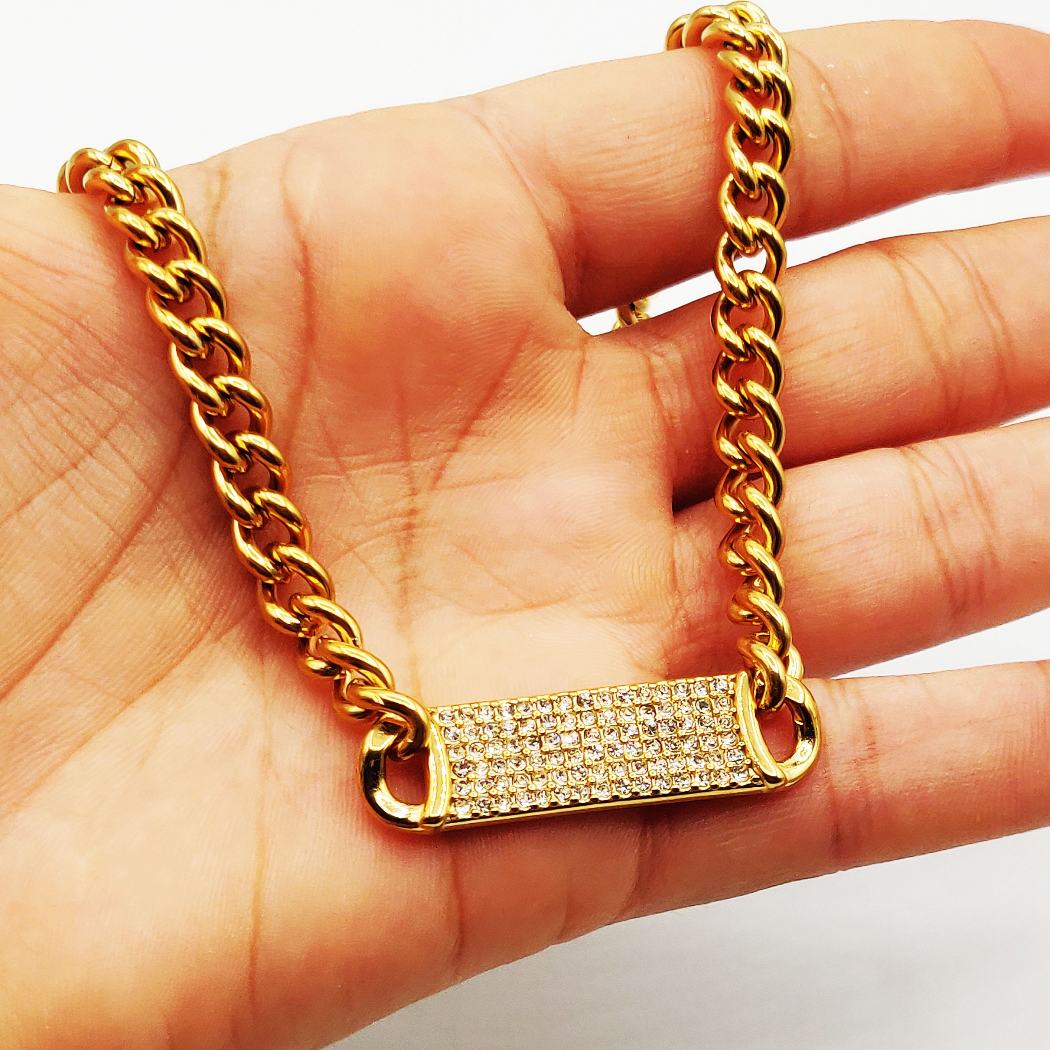 Collier Tresse Grande Barre Cristaux Luxe