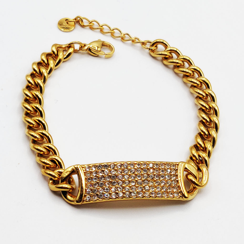 Bracelet Tresse Grande Barre Cristaux Luxe