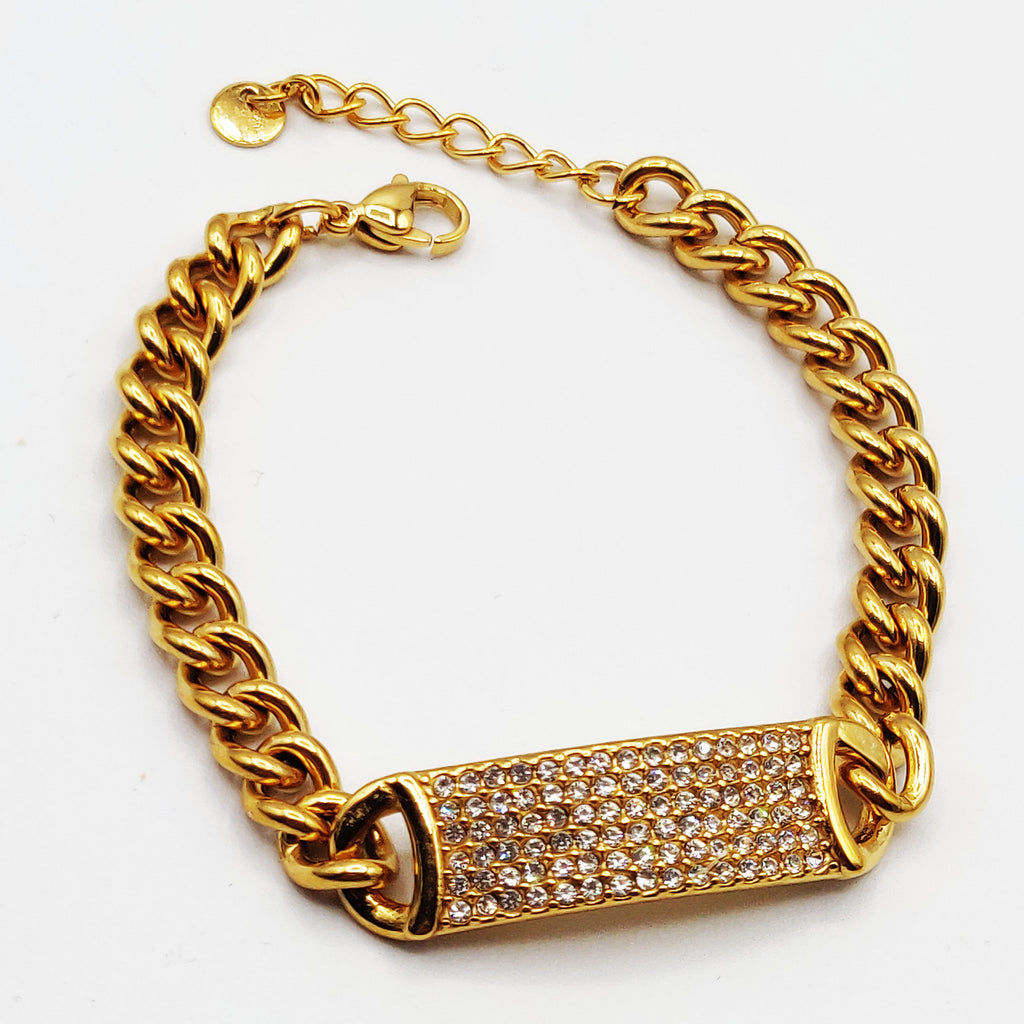 Bracelet Tresse Grande Barre Cristaux Luxe