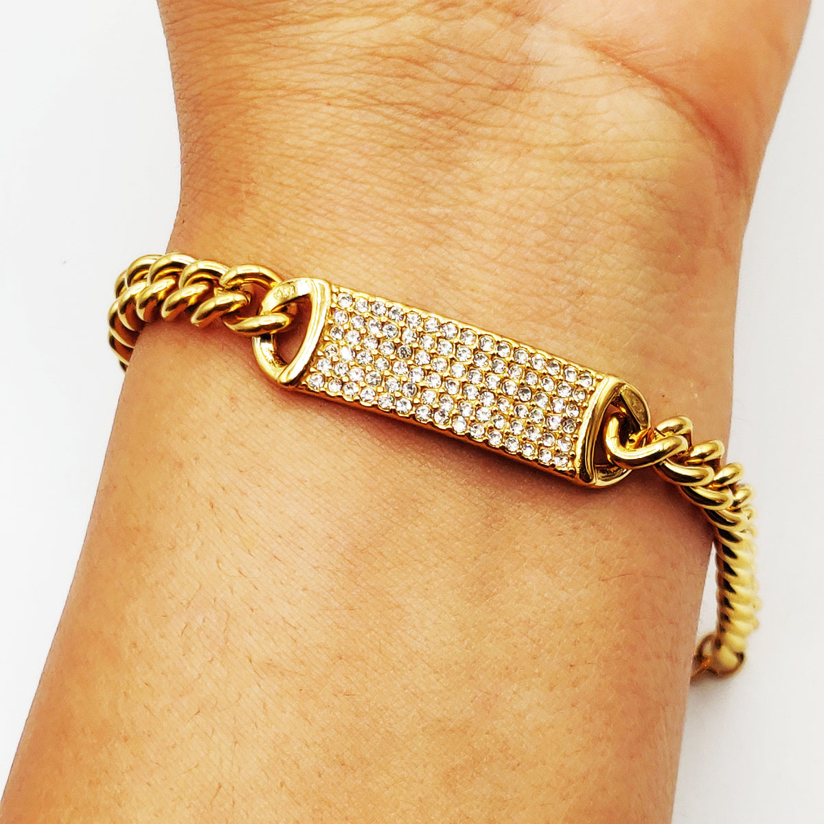 Bracelet Tresse Grande Barre Cristaux Luxe