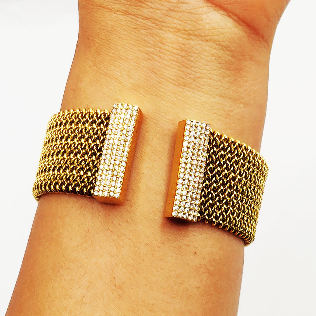 Bracelet Rigide Multi Tresses Barres Cristaux Luxe