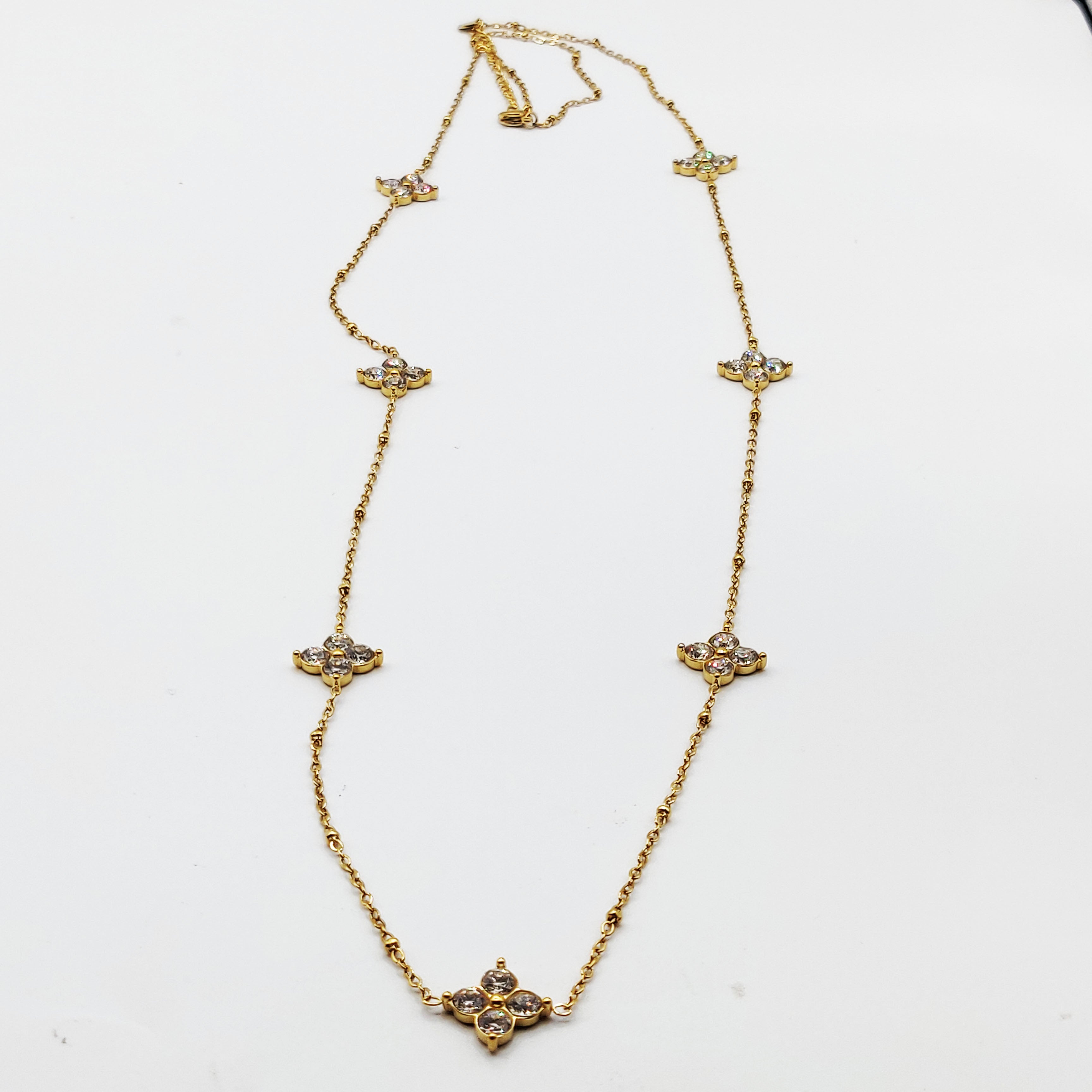 Collier / Sautoir Trèfles 4 Cristaux Ronds Luxe