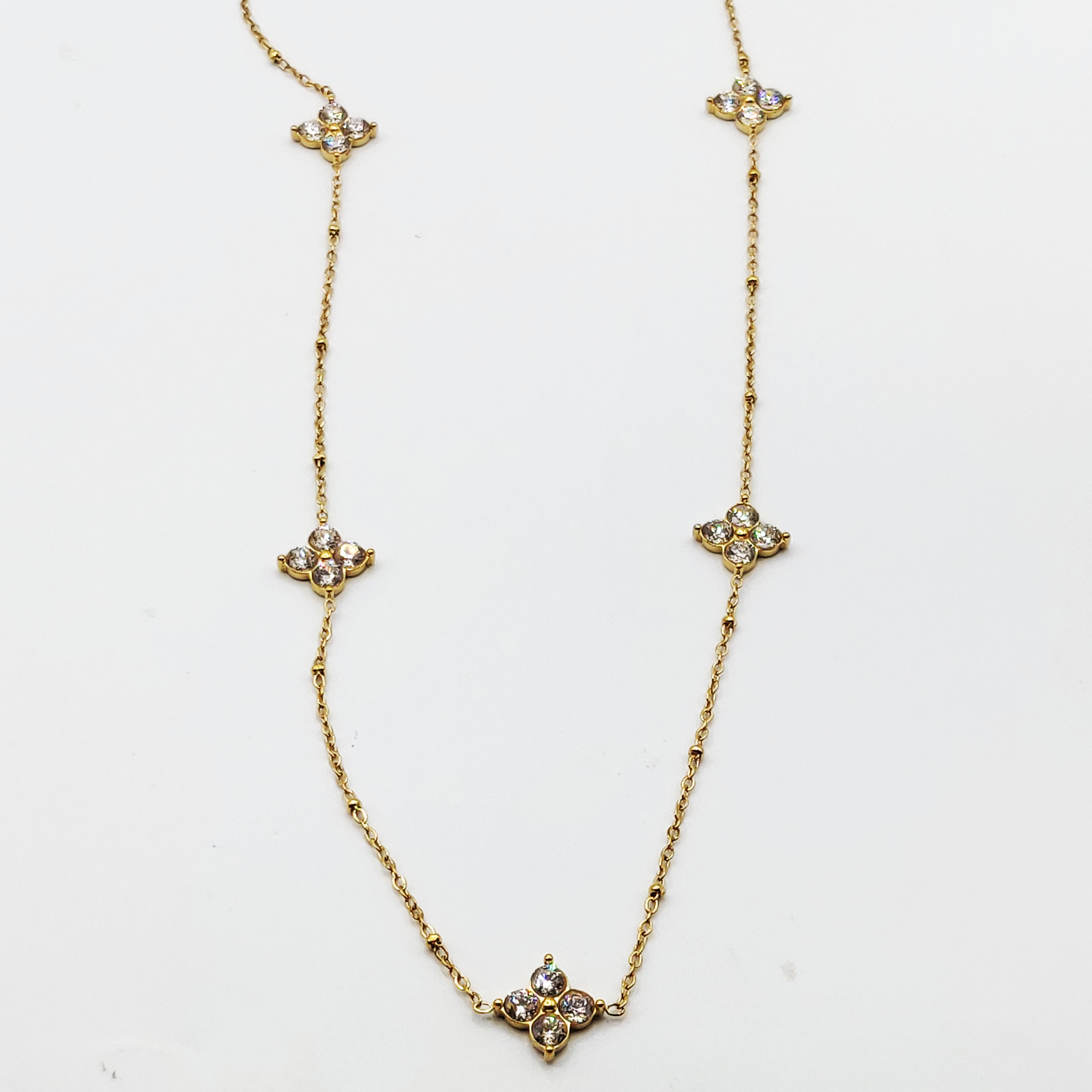 Collier / Sautoir Trèfles 4 Cristaux Ronds Luxe