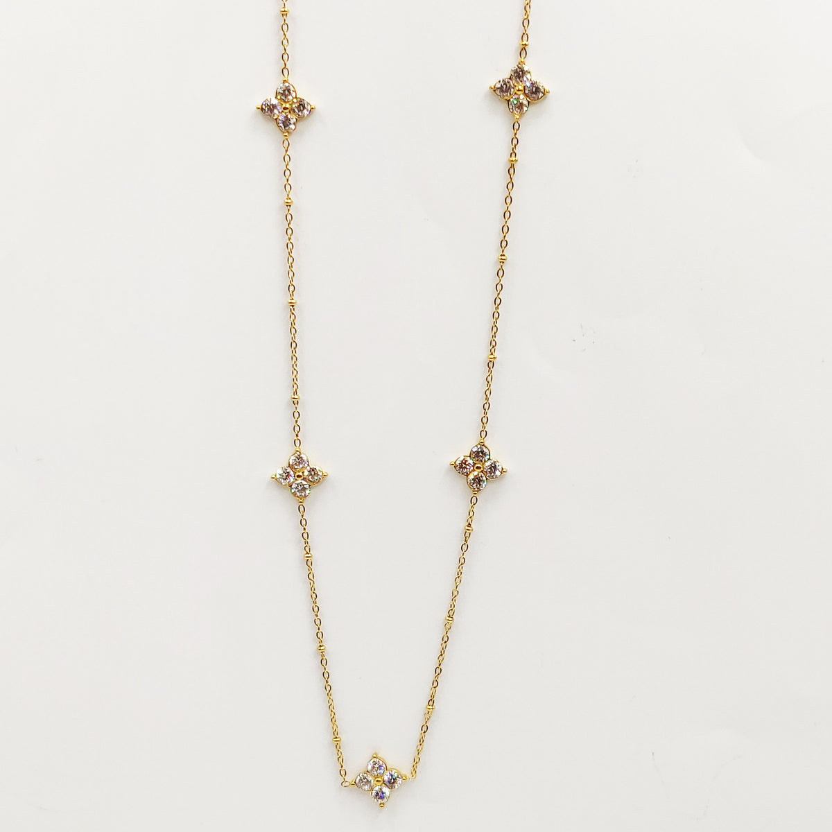 Collier / Sautoir Trèfles 4 Cristaux Ronds Luxe