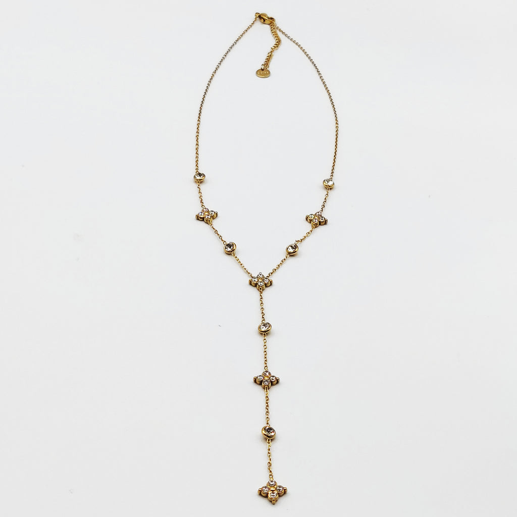 Collier Trèfles 4 Cristaux Ronds Luxe Descendant