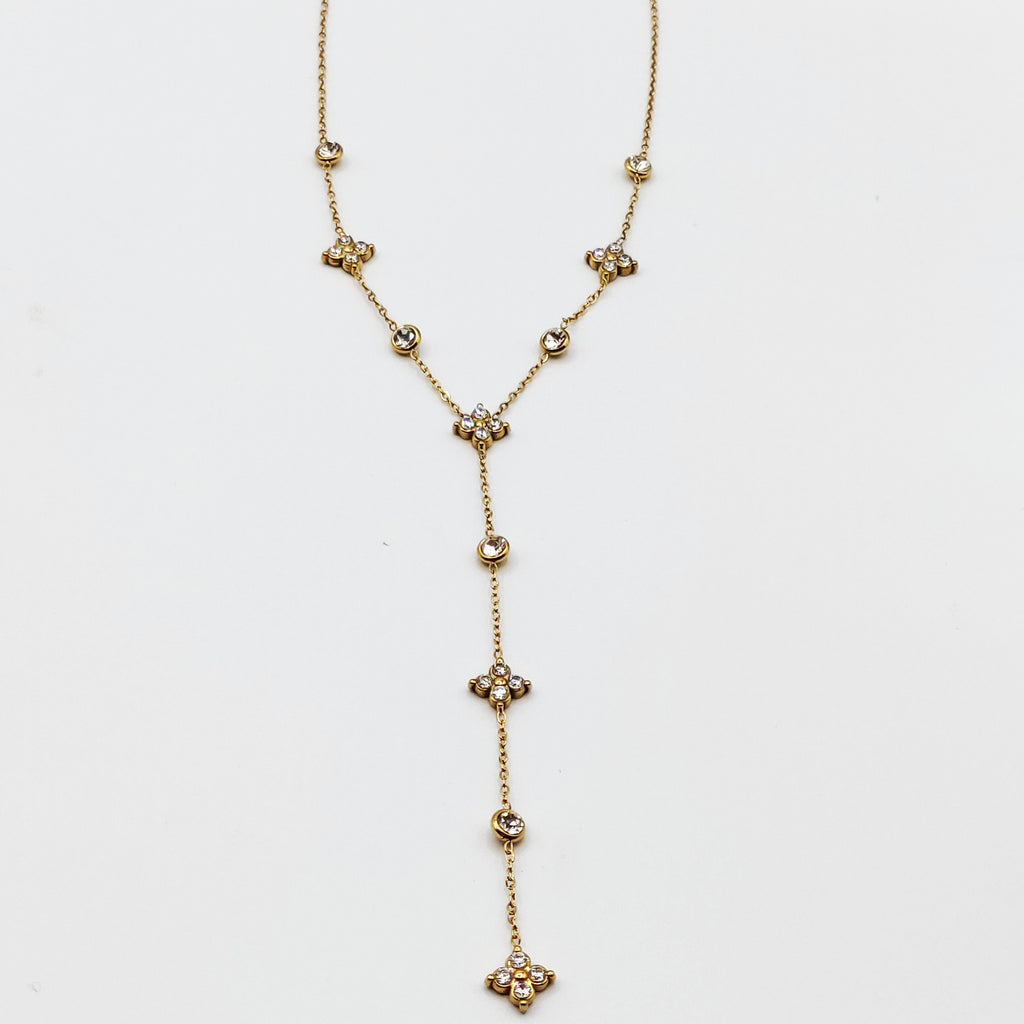 Collier Trèfles 4 Cristaux Ronds Luxe Descendant