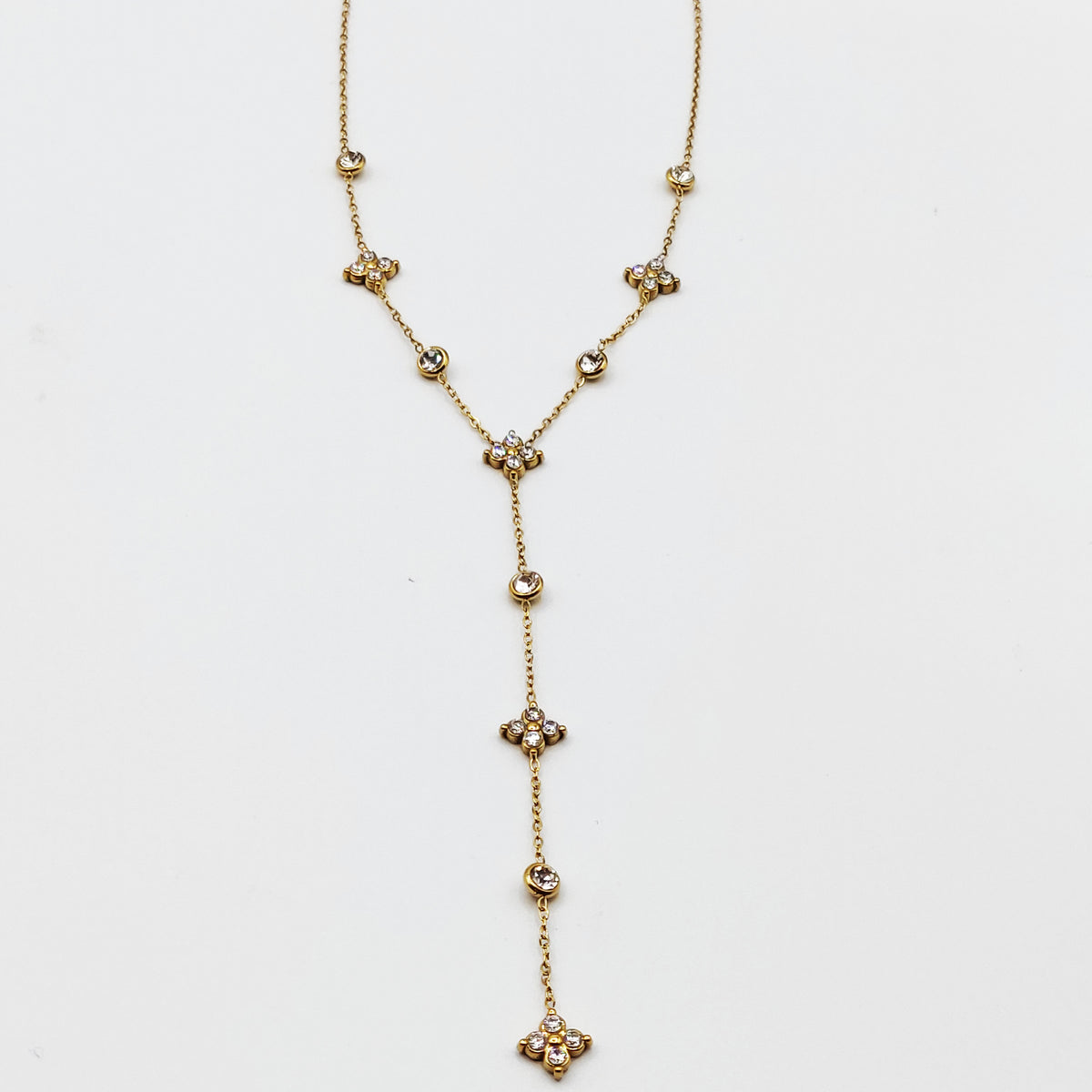 Collier Trèfles 4 Cristaux Ronds Luxe Descendant