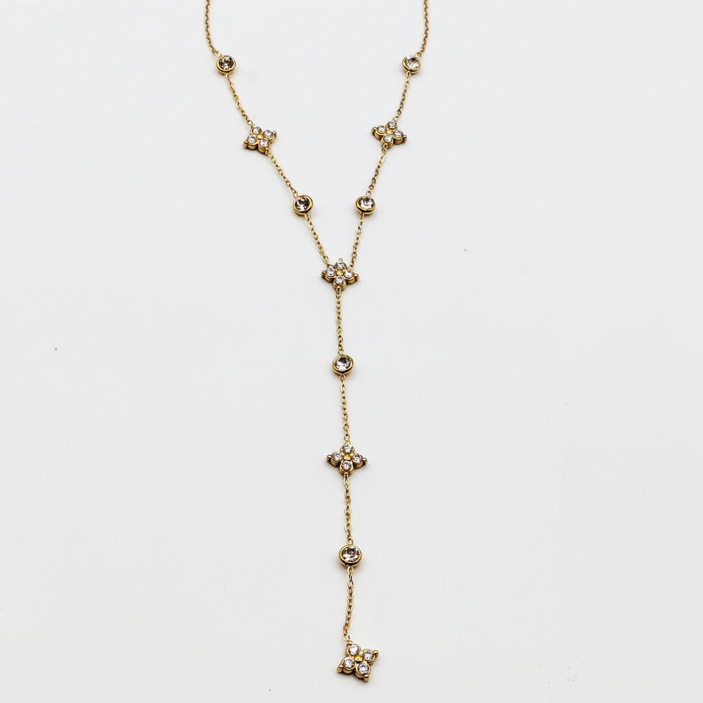 Collier Trèfles 4 Cristaux Ronds Luxe Descendant