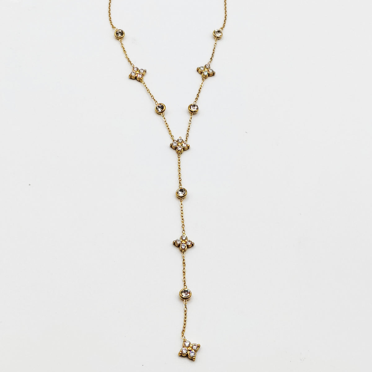 Collier Trèfles 4 Cristaux Ronds Luxe Descendant