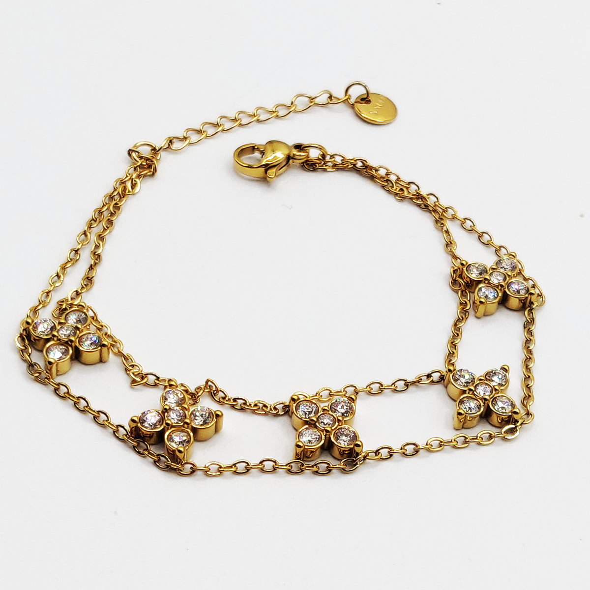 Bracelet Trèfles 4 Cristaux Ronds Luxe