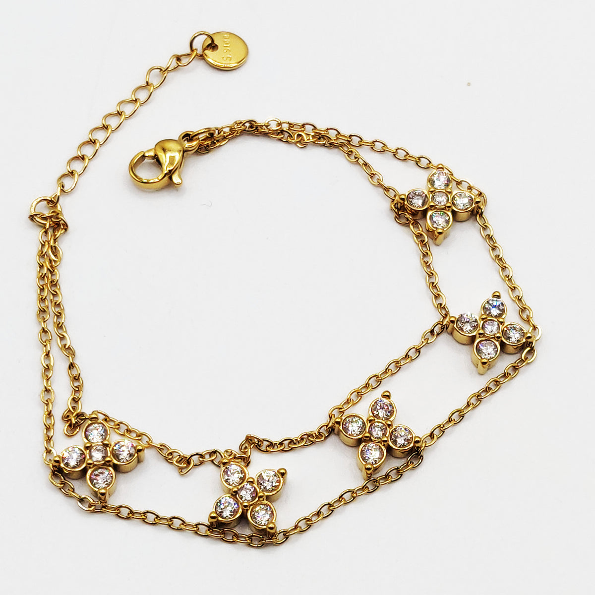Bracelet Trèfles 4 Cristaux Ronds Luxe