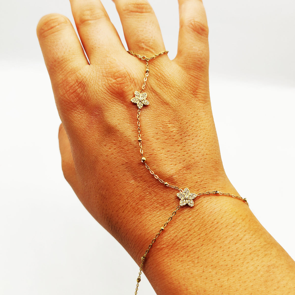 Bracelet / Chaîne de Main Marguerites Cristaux Luxe