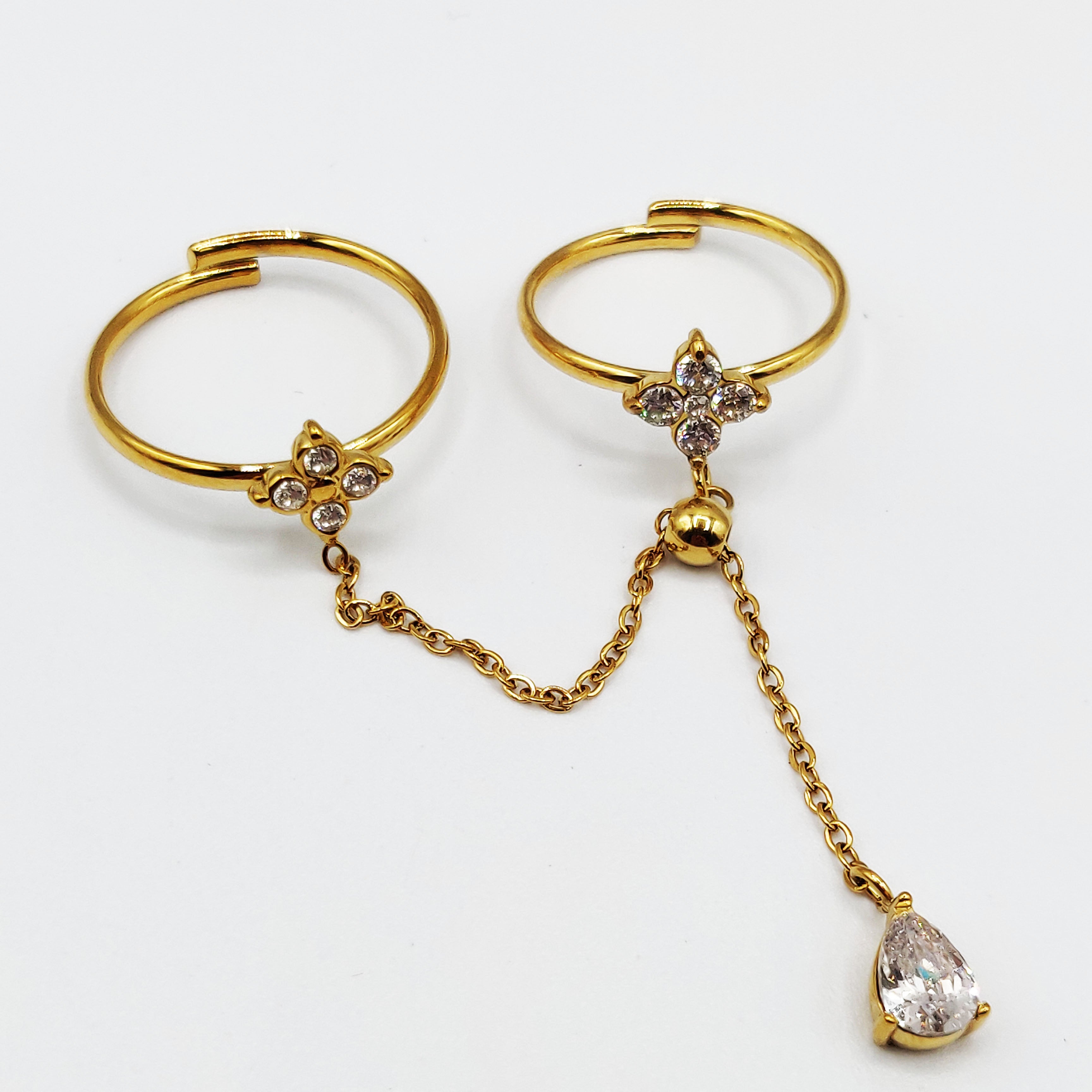 Double Bagues Trèfles 4 Cristaux Ronds Luxe