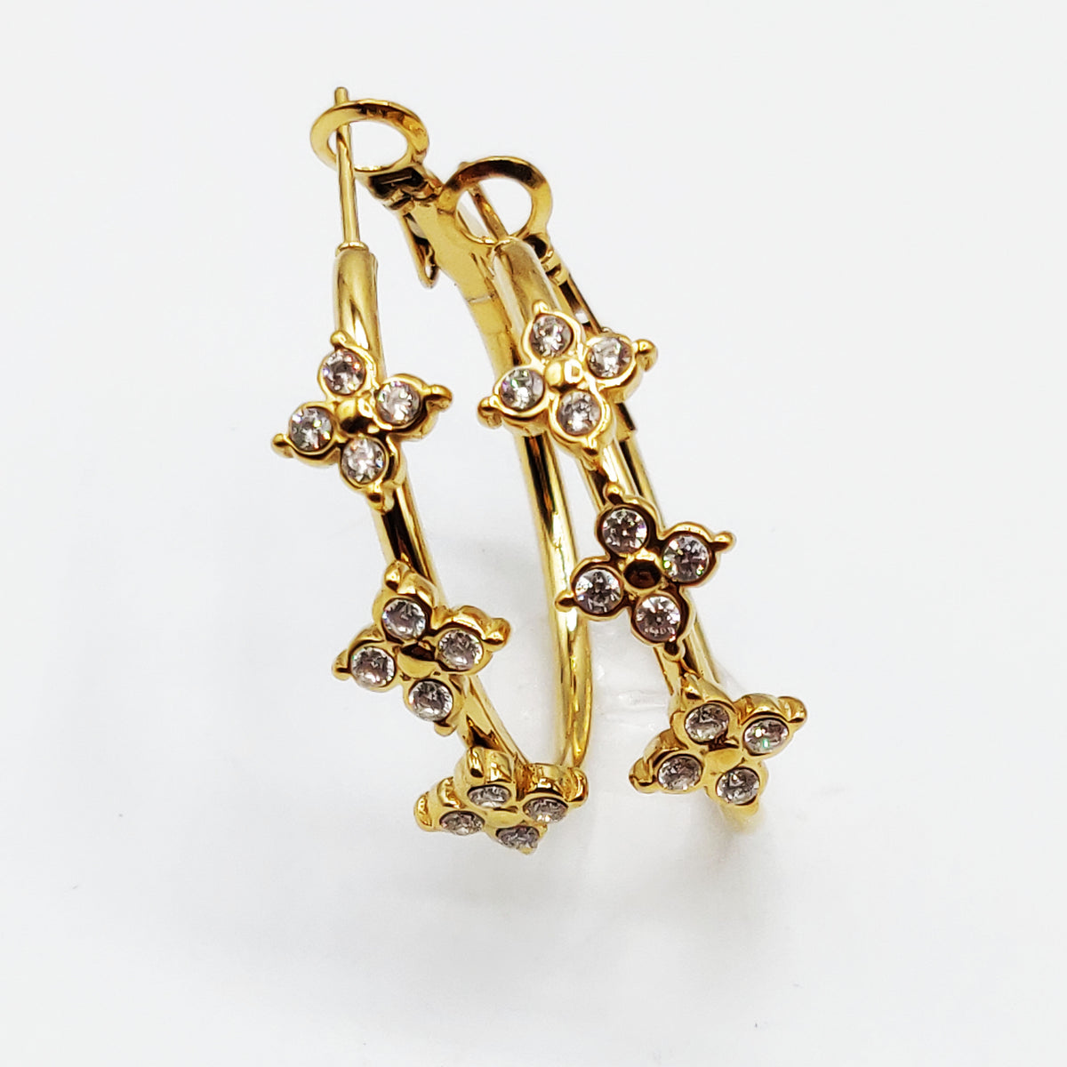 Boucles d'oreilles Trèfles 4 Cristaux Ronds Luxe