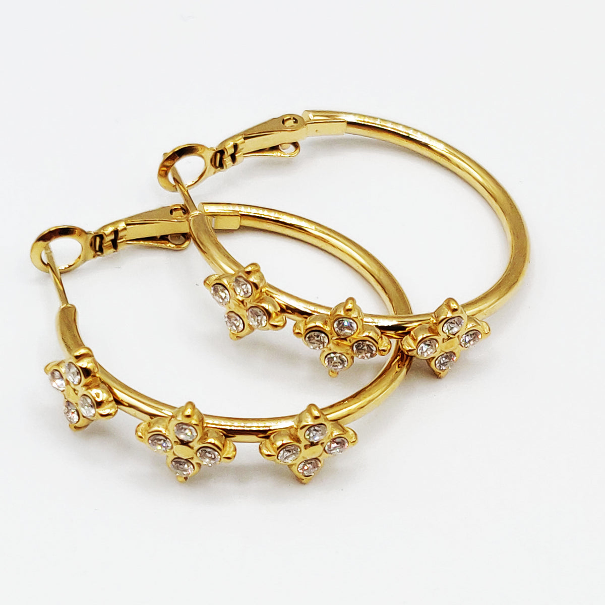 Boucles d'oreilles Trèfles 4 Cristaux Ronds Luxe