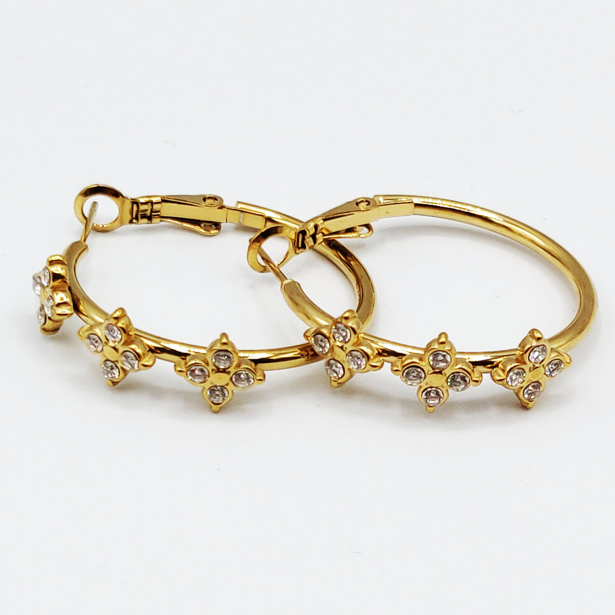 Boucles d'oreilles Trèfles 4 Cristaux Ronds Luxe