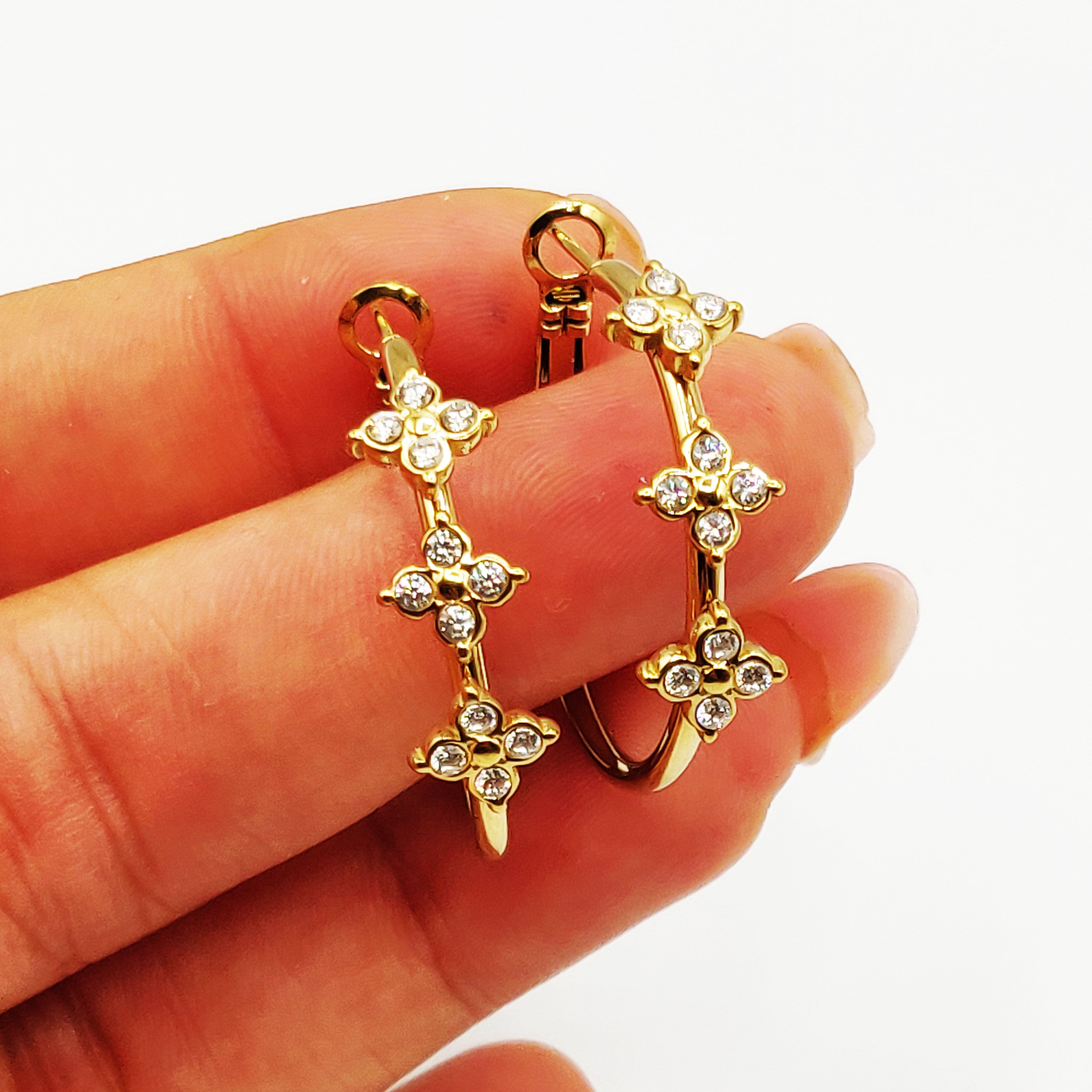 Boucles d'oreilles Trèfles 4 Cristaux Ronds Luxe