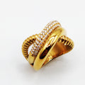 Bague Triple Lignes Torsade, Dorée et Cristaux Luxe