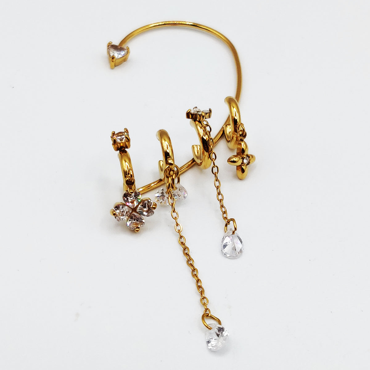 Boucle d'oreille Quadruple Pendentifs Cristaux Luxe