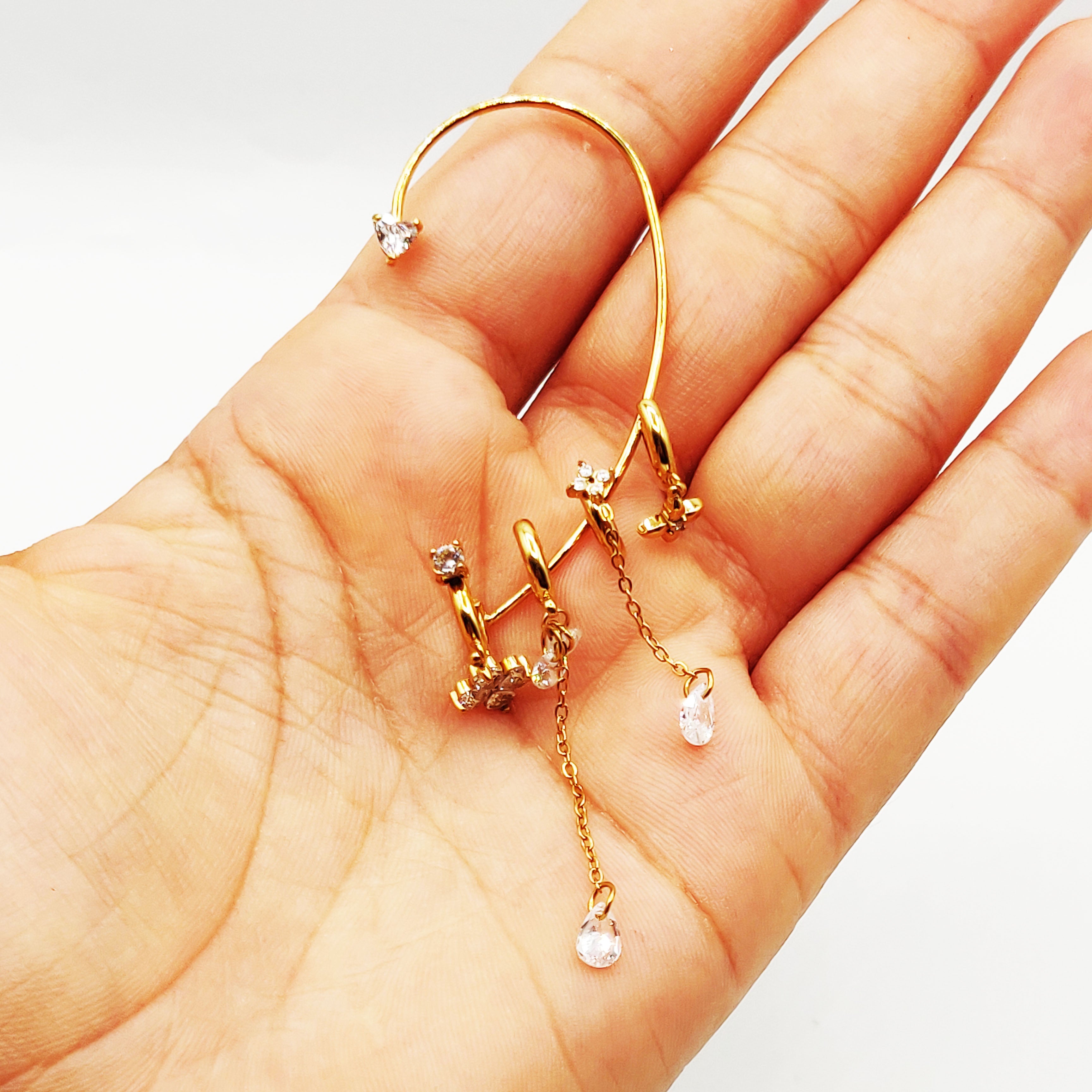 Boucle d'oreille Quadruple Pendentifs Cristaux Luxe