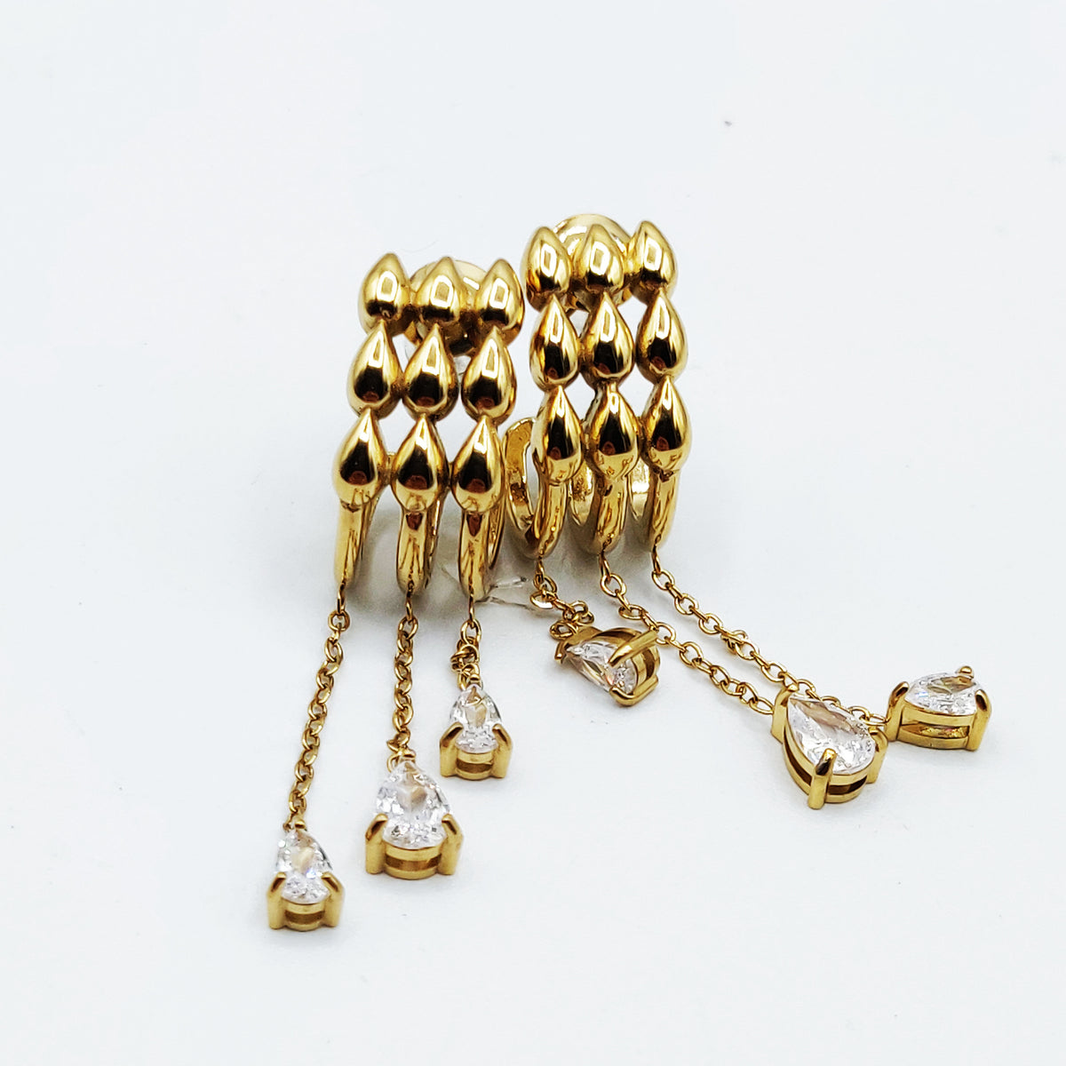 Boucles d'oreilles Triple Lignes Gouttes et Pendentifs Cristaux Luxe