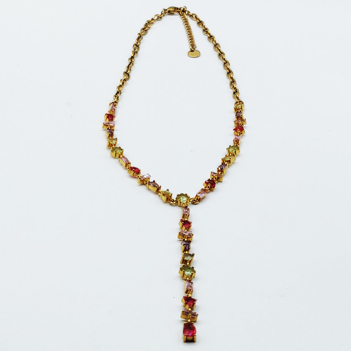 Collier Multi Cristaux Multi Formes Rouges, Verts et Roses Luxe Descendant