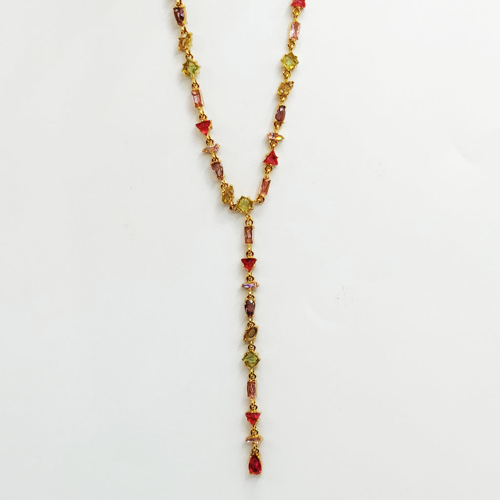 Collier Multi Cristaux Multi Formes Rouges, Verts et Roses Luxe Descendant