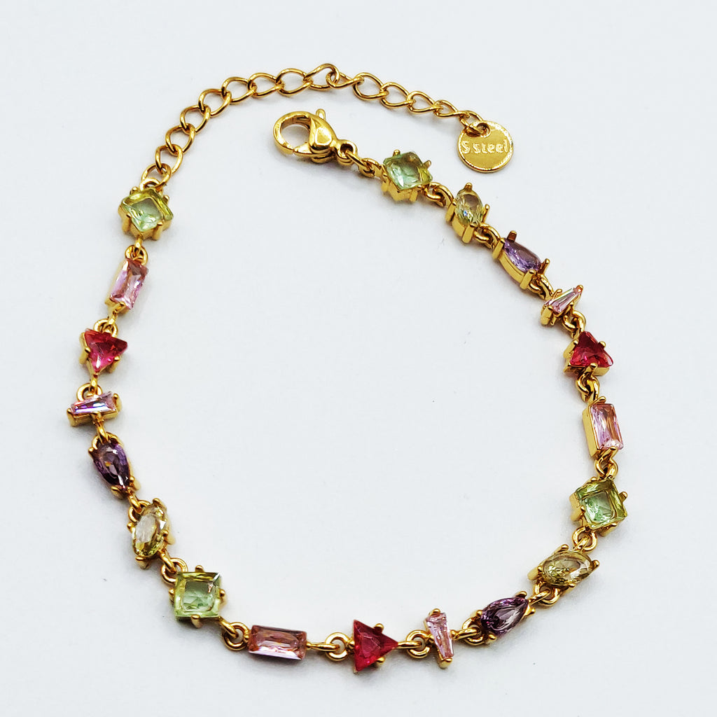 Bracelet Multi Cristaux Multi Formes Rouges, Verts et Roses Luxe