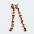 Boucles d'oreilles Multi Cristaux Multi Formes Rouges et Roses Luxe