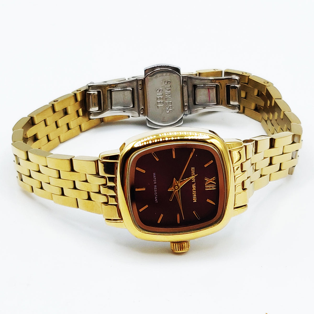 Montre Dylan Valentin DV110123 Fond Bordeaux Bracelet Doré