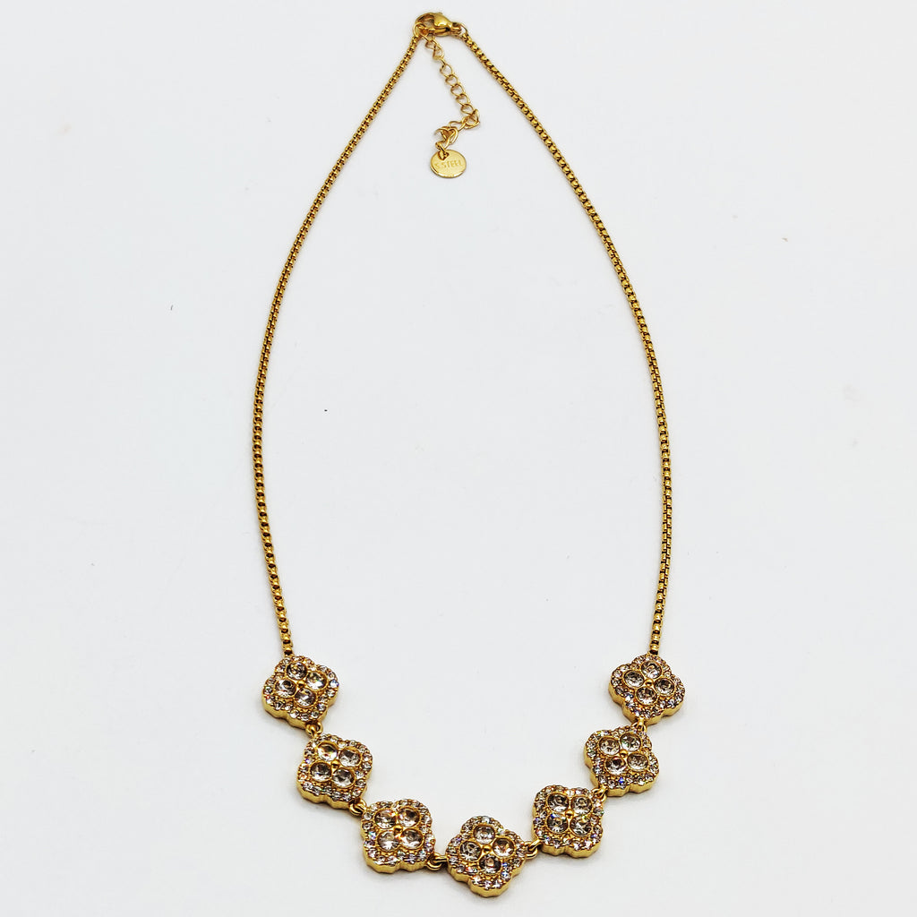Collier Multi Trèfles 4 Cristaux Ronds Tour Cristaux Luxe