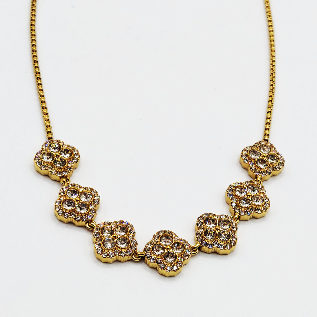 Collier Multi Trèfles 4 Cristaux Ronds Tour Cristaux Luxe