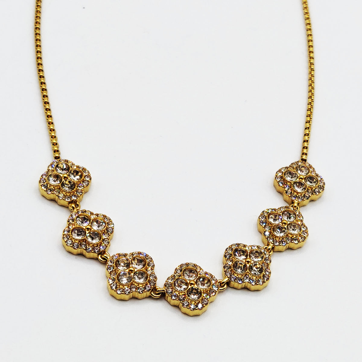 Collier Multi Trèfles 4 Cristaux Ronds Tour Cristaux Luxe