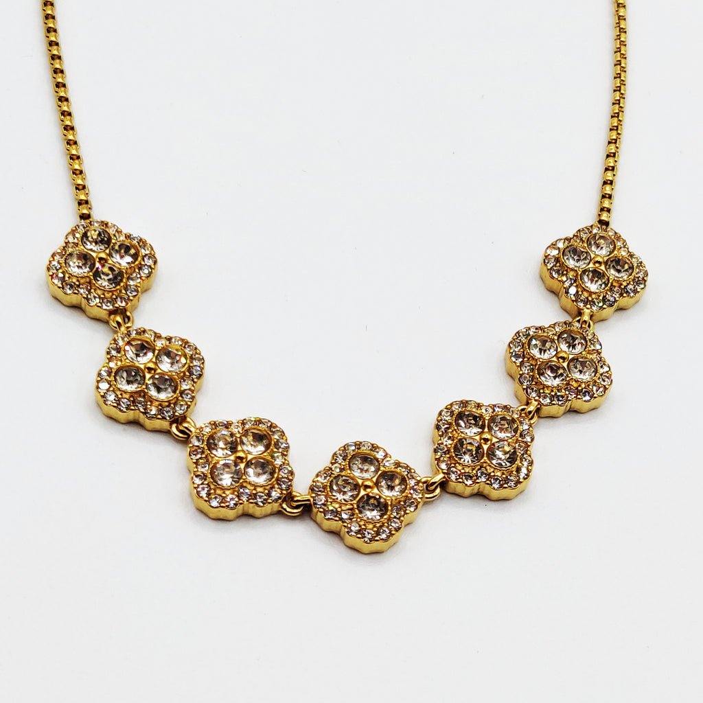 Collier Multi Trèfles 4 Cristaux Ronds Tour Cristaux Luxe