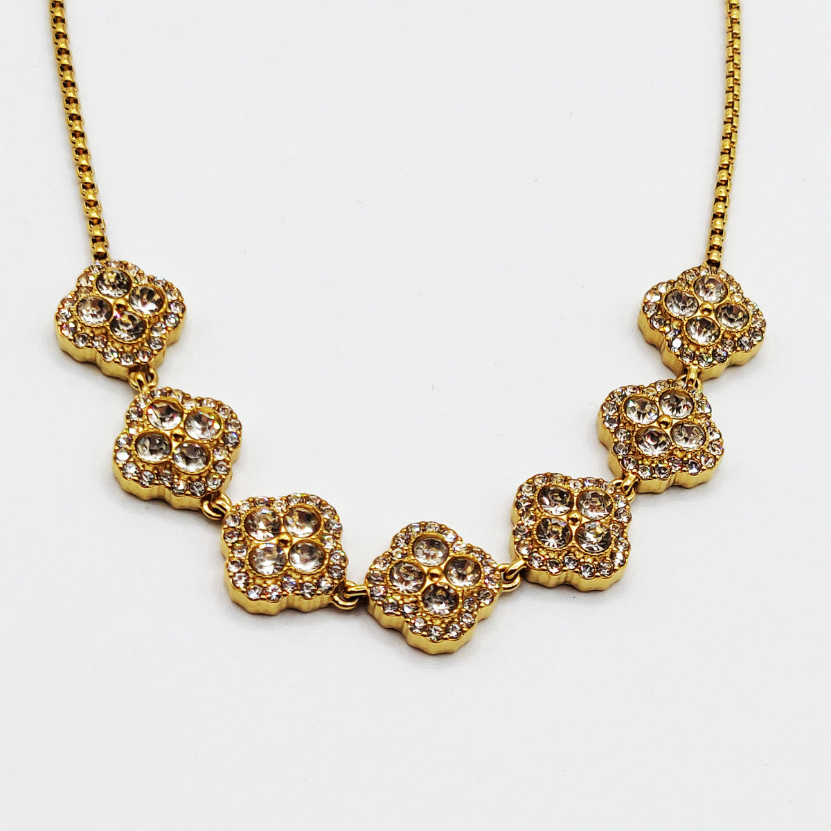 Collier Multi Trèfles 4 Cristaux Ronds Tour Cristaux Luxe
