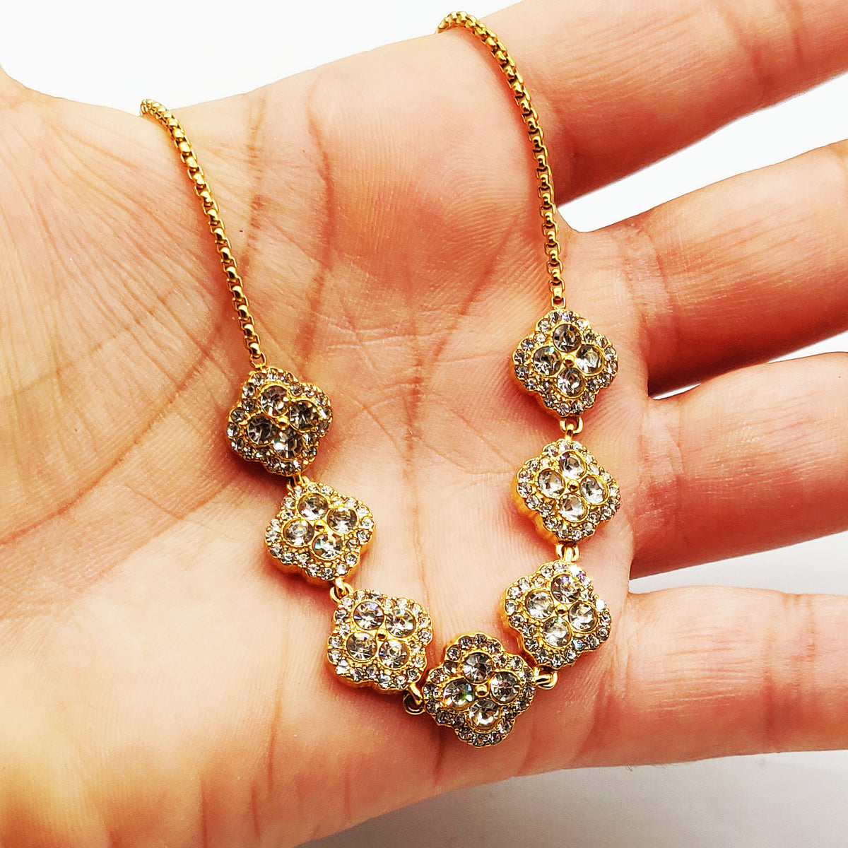 Collier Multi Trèfles 4 Cristaux Ronds Tour Cristaux Luxe