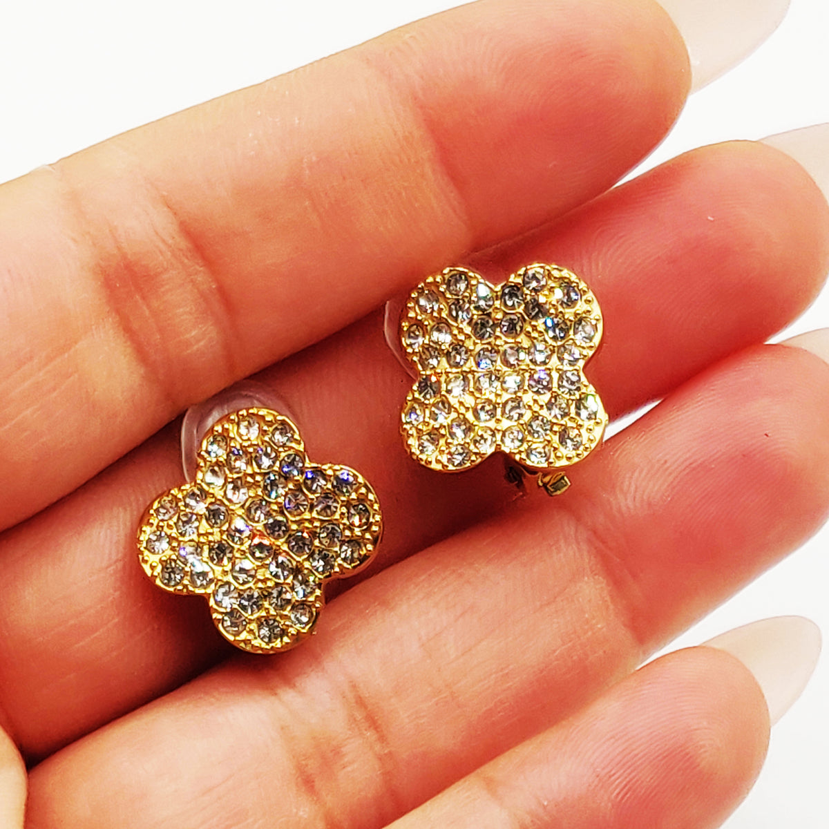 Boucles d'oreilles Trèfles Full Cristaux Luxe Clips