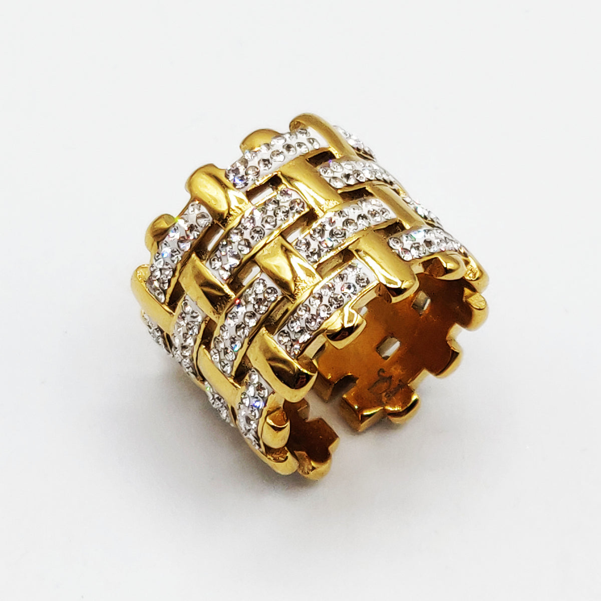 Bague Lignes Dorées et Cristaux Emmêlées Luxe