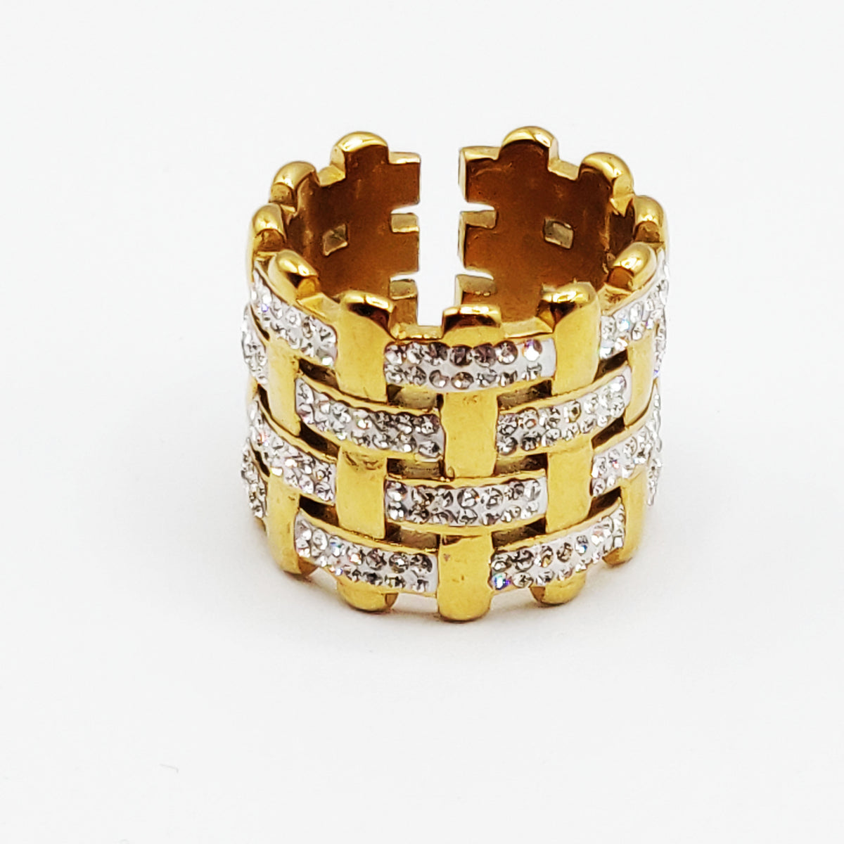 Bague Lignes Dorées et Cristaux Emmêlées Luxe